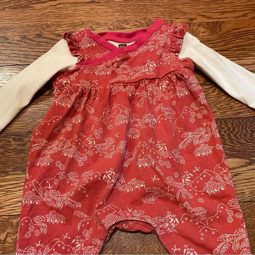 Tea Collection Red Asian Print Cotton Romper Size 0-3 Months
